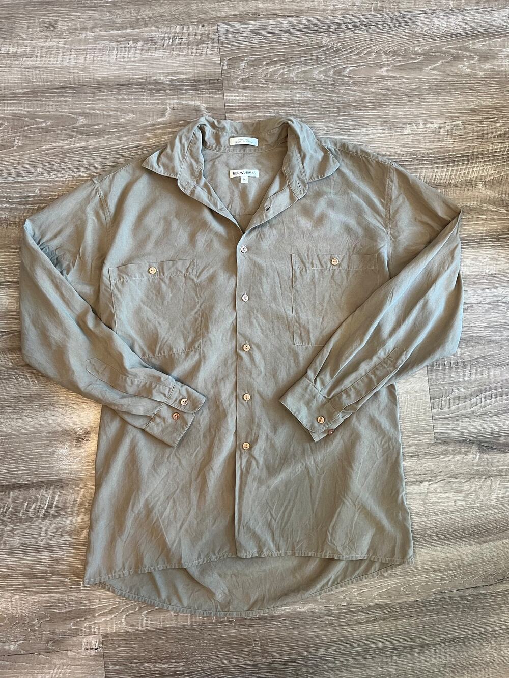 Burma Bibas Women's Medium 100% Silk Tan Button Down Shirt Long Sleeve Blouse